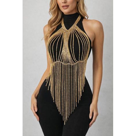 Frente Unica em fios de Strass com Franjas - YSBN142